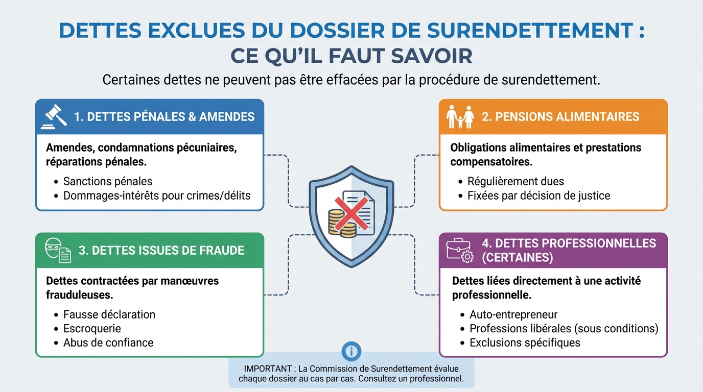 Dettes exclues du dossier de surendettement : ce qu'il faut savoir 1 Liste des dettes exclues