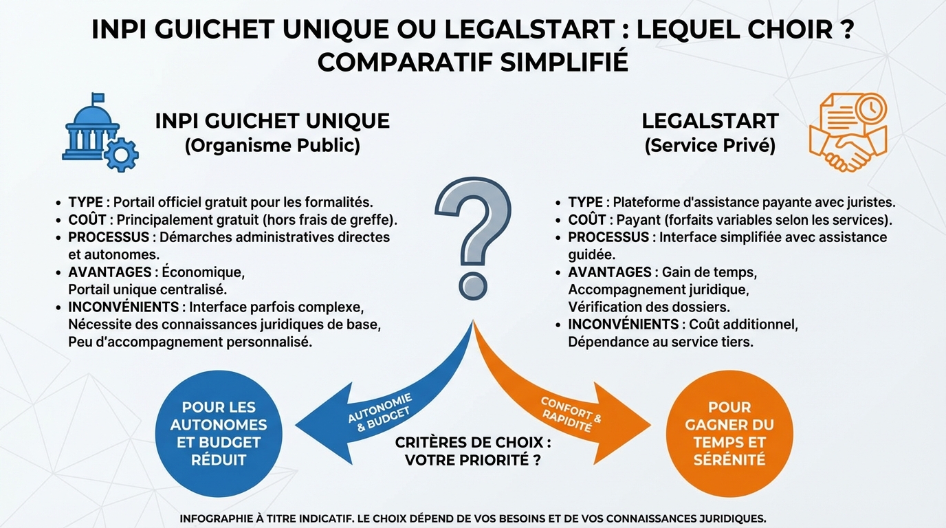 Comparatif entre INPI Guichet Unique et Legalstart